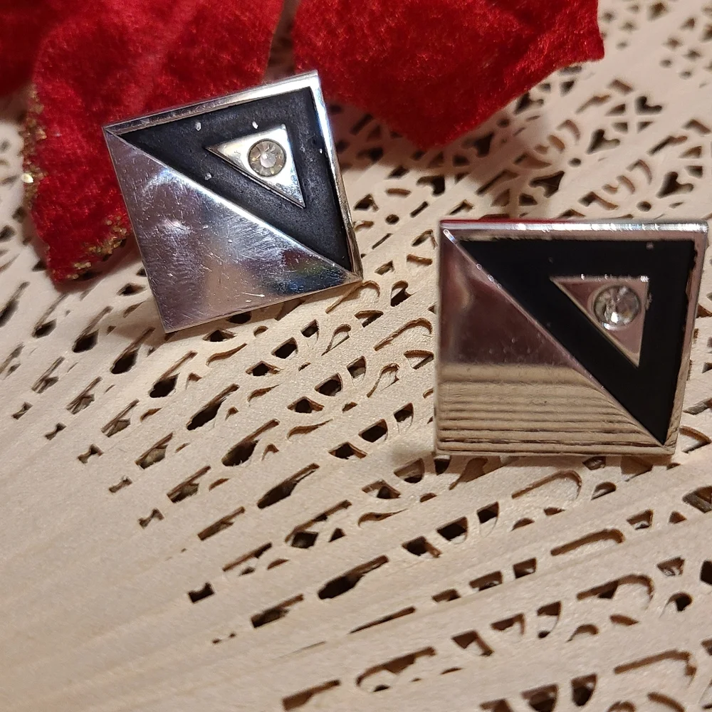 Antique Silver and Black Geometric Cufflinks